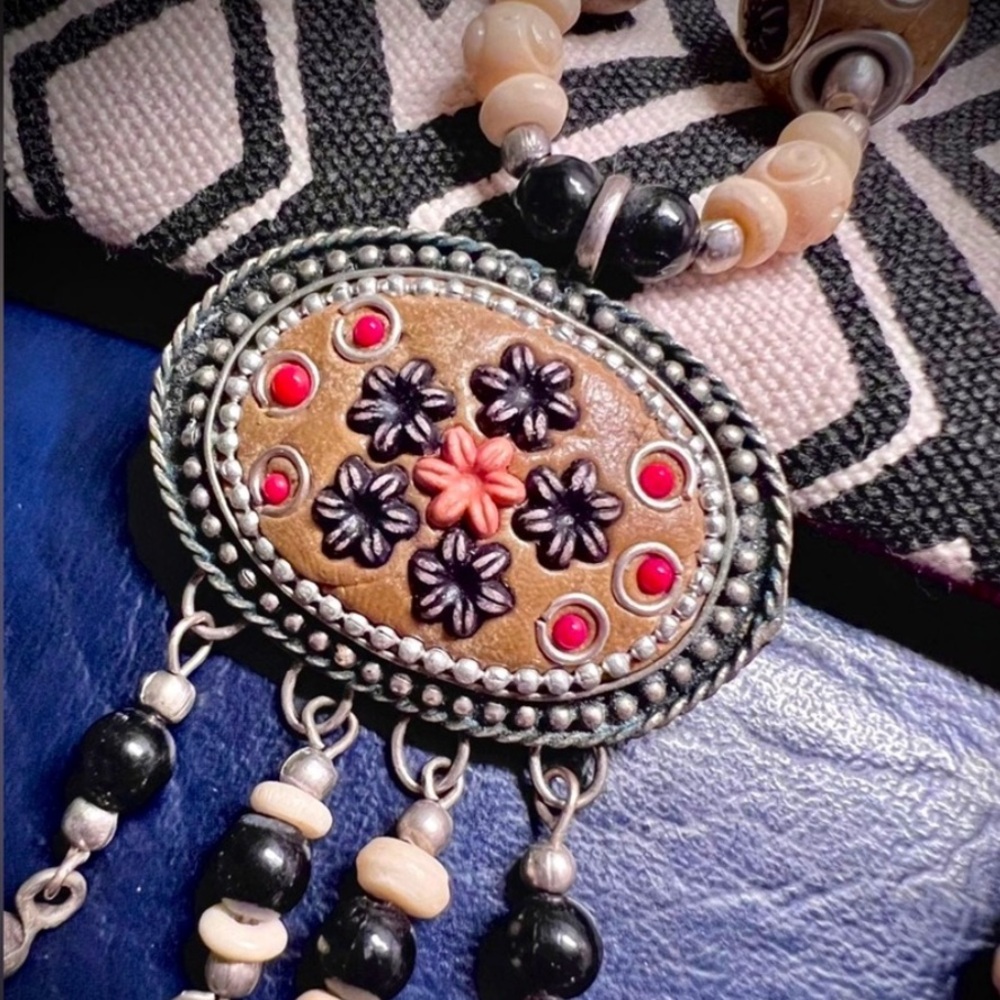 Unique handmade flower pendant Semi-Precious beaded stones Statement Necklace